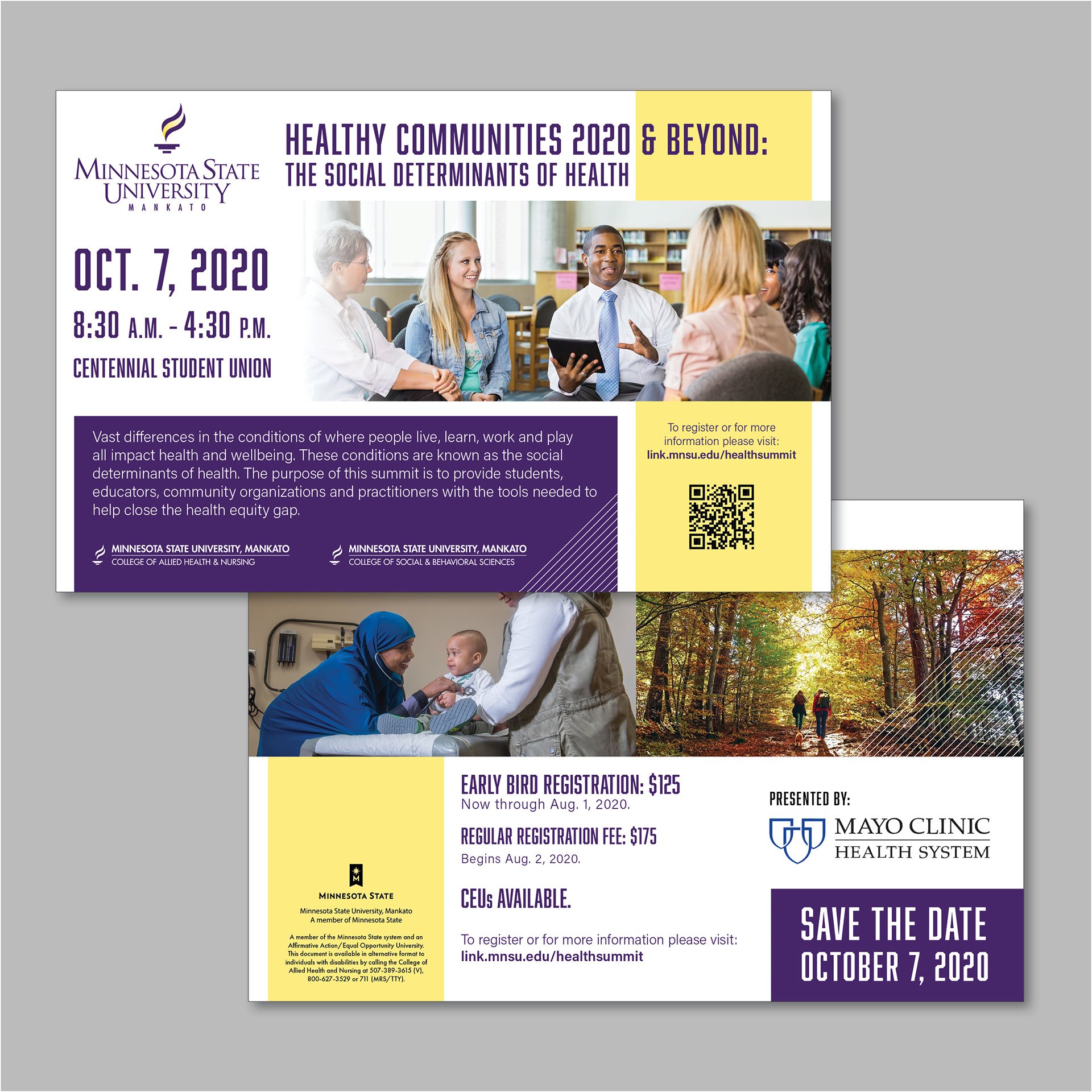 Two posters of Healthy Communities 2020 & Beyond: The social determinants of health, a College of Allied Health & Nursing event