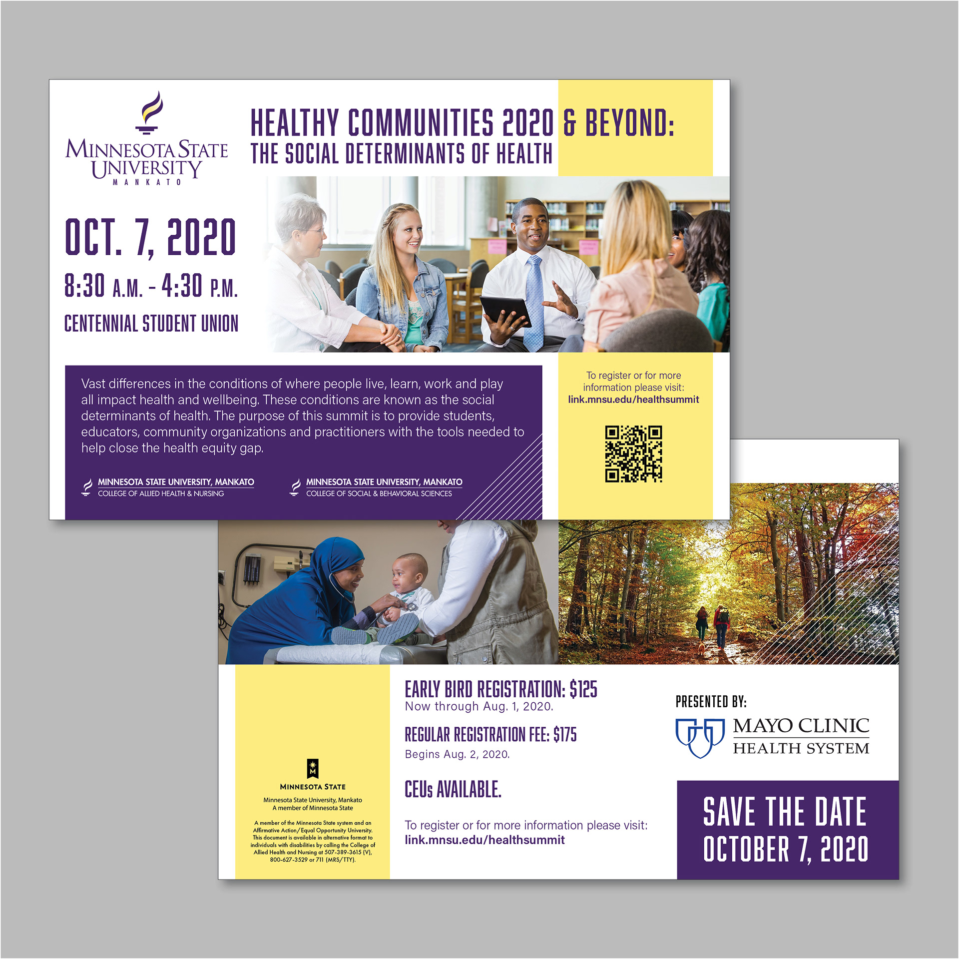 Two posters of Healthy Communities 2020 & Beyond: The social determinants of health, a College of Allied Health & Nursing event