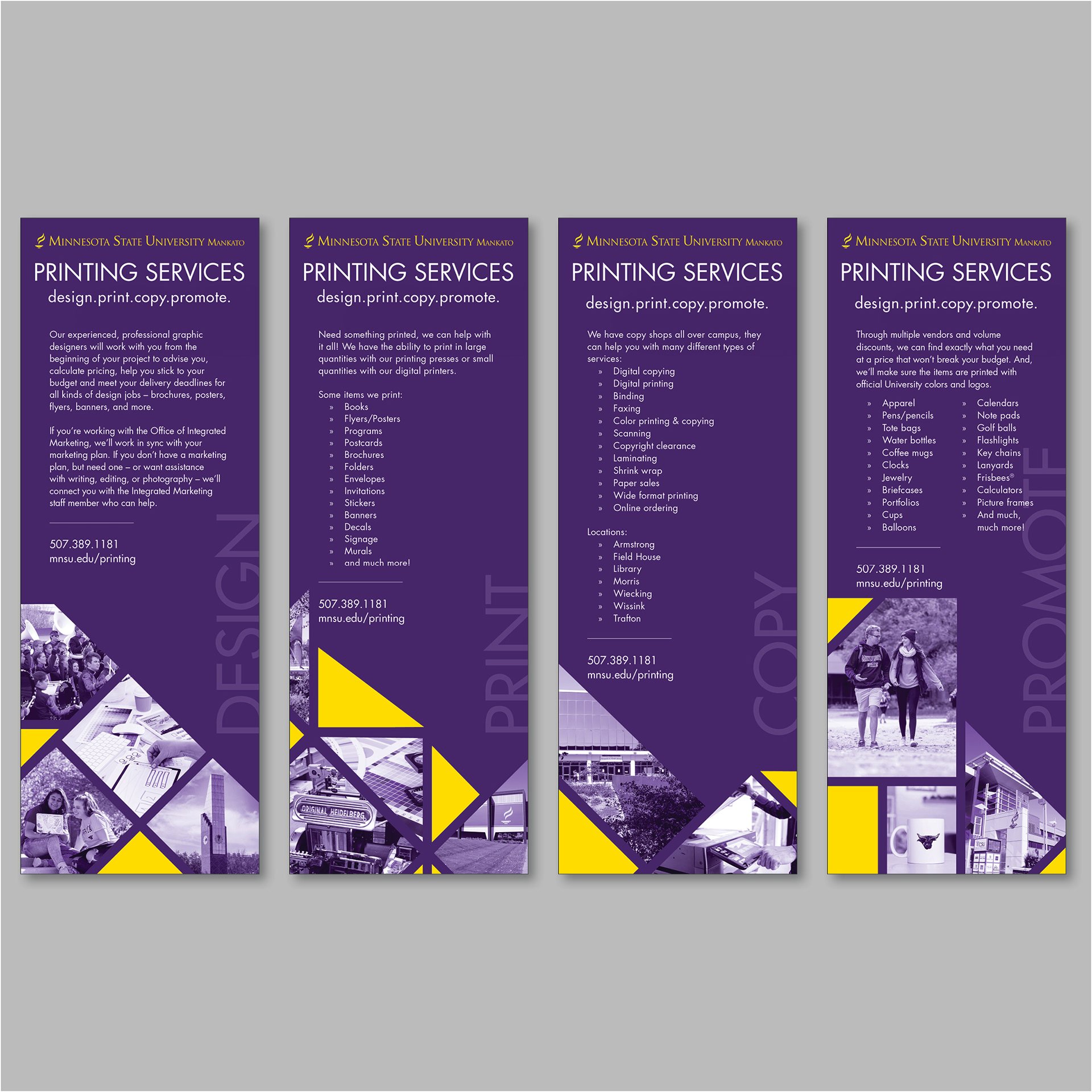 Four pamphlets of MNSU printing Services