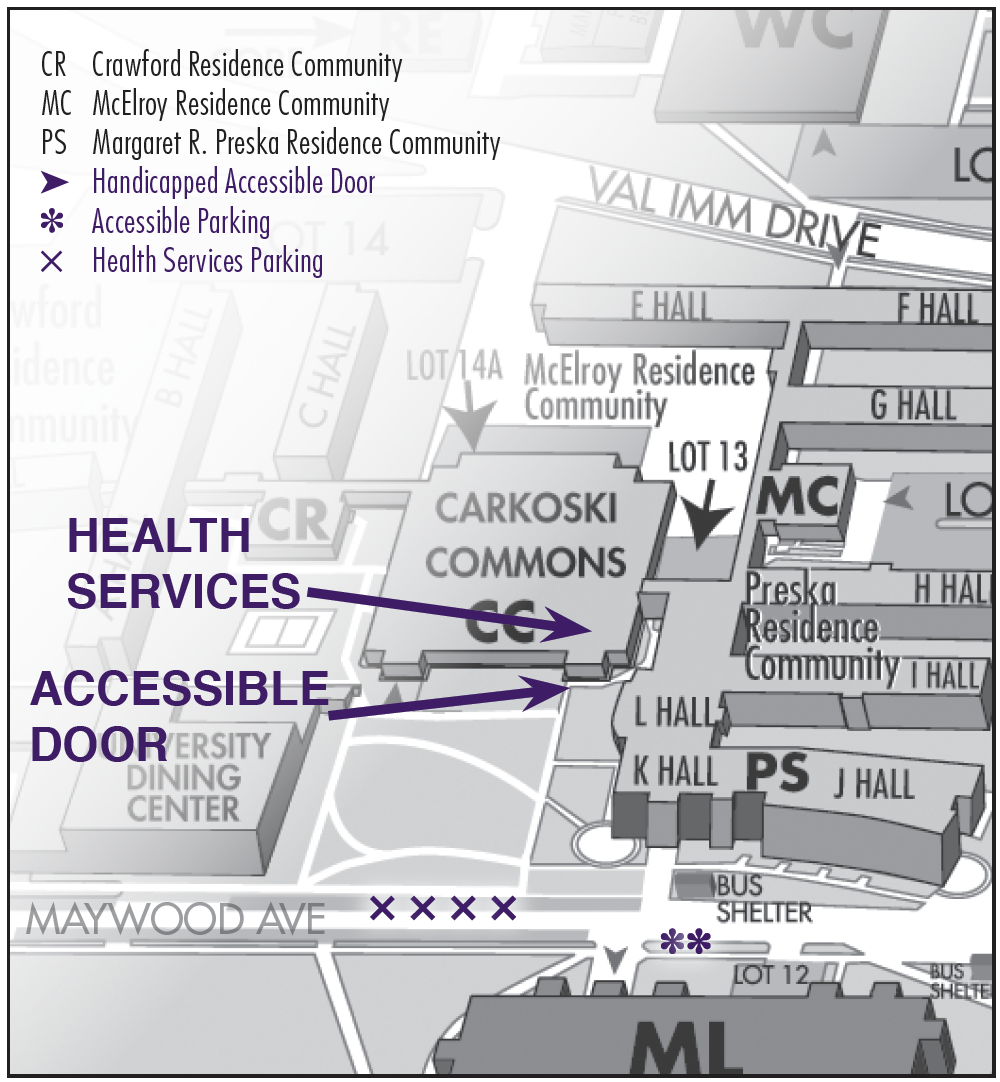 Map of Health Services location; see text description below