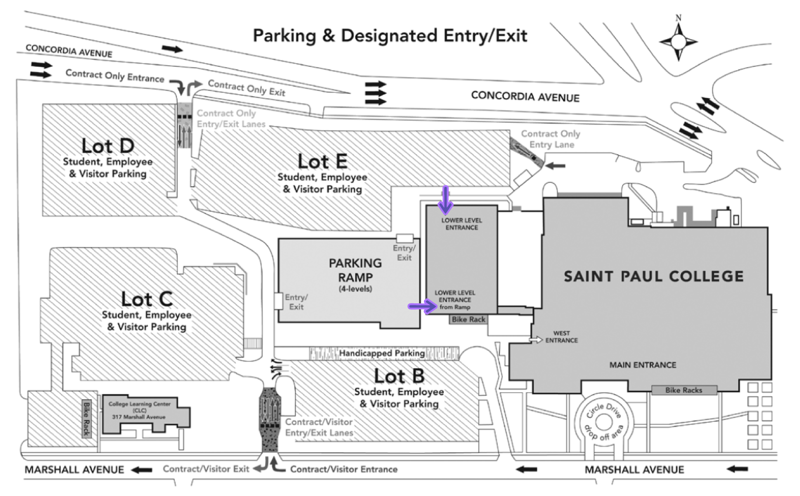 Saint Paul College Parking and Building Entrance