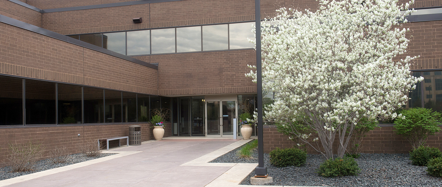 Outside east entrance of the 7700 building