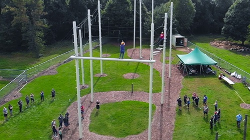 Students at the ropes course