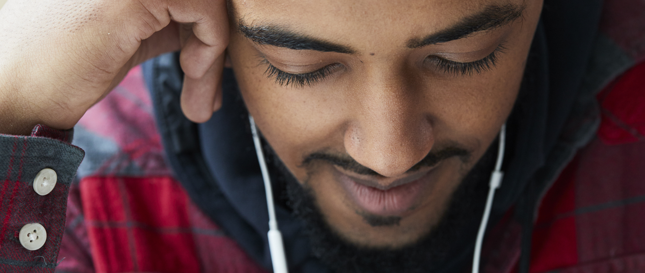 a person in library with headphones on