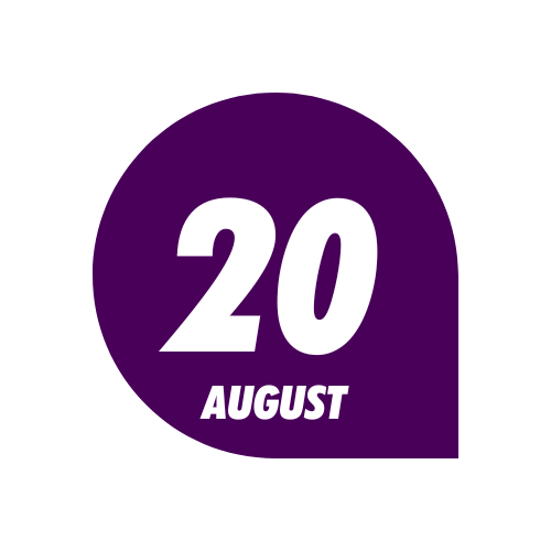 Icon of 20 August on purple circular background