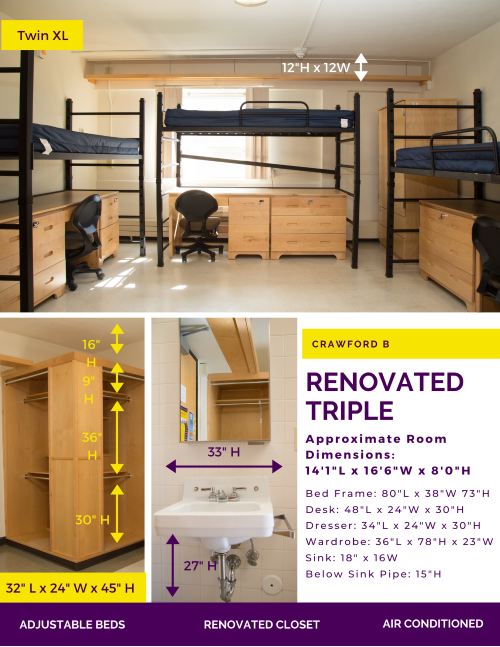 Crawford B renovated triple room measurements