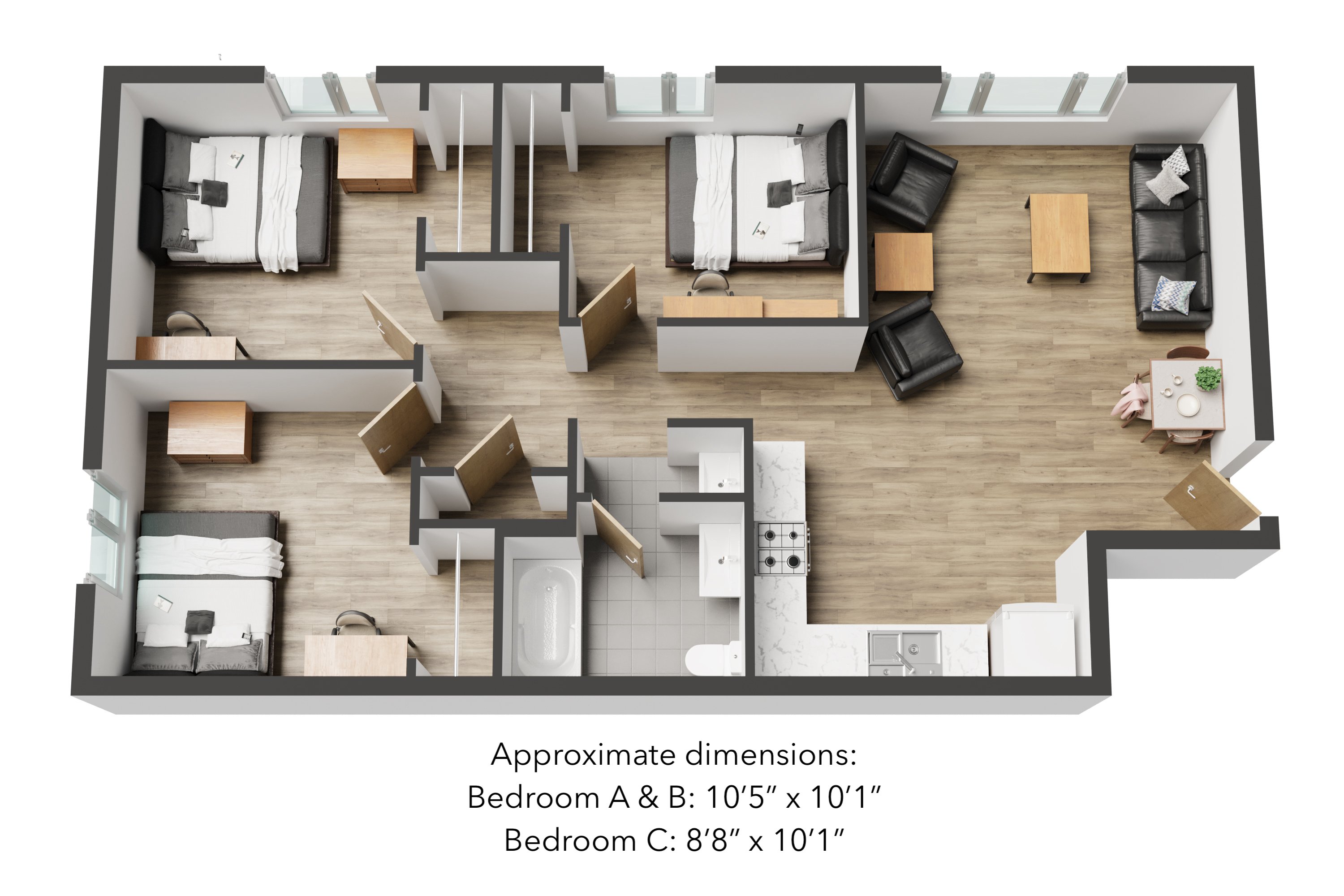 3- Person Apartment Rendering