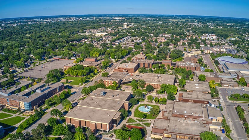 birds eye view of MSU campus on a sunny day